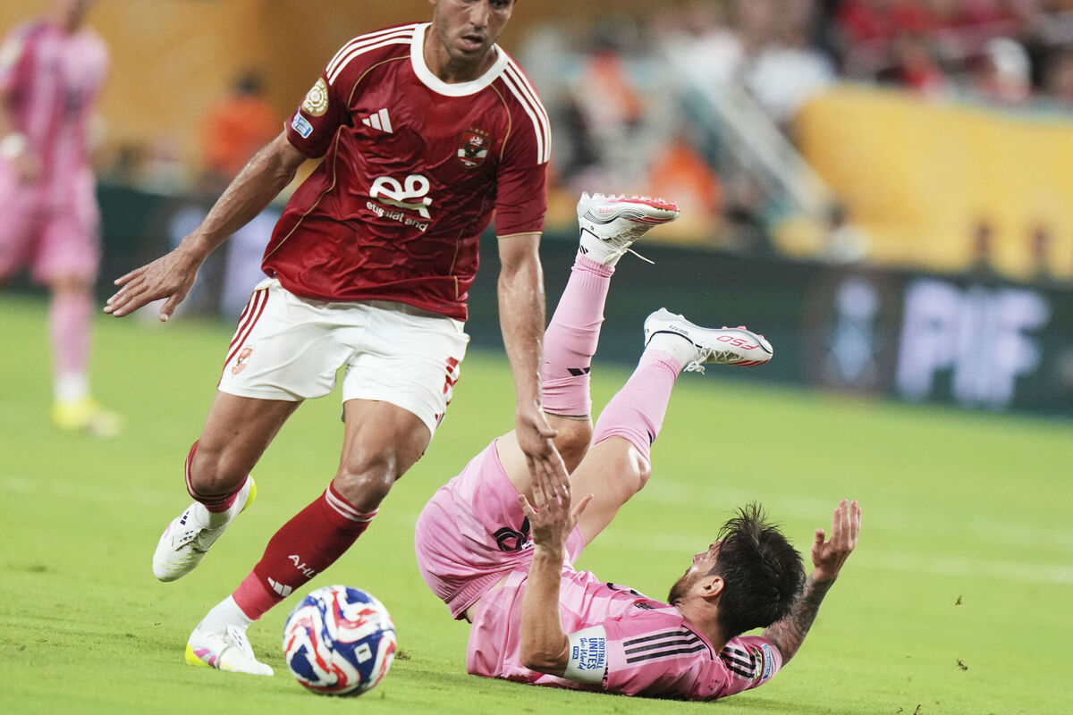 Inter Miami's Lionel Messi reacts as he falls during the Club World Cup group A match between Al Ahly and Inter Miami in Miami. Pic: AP Photo/Lynne Sladky.