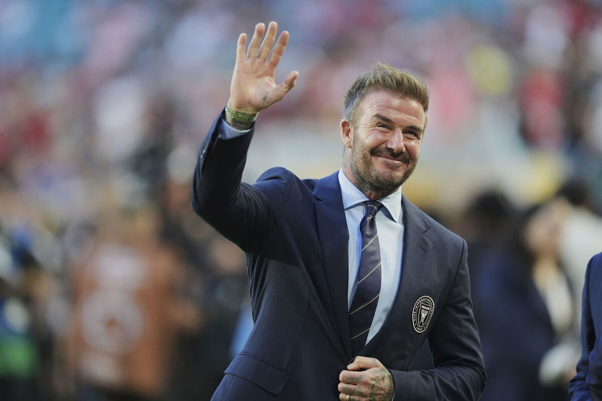 Inter Miami co-owner David Beckham waves prior to the match. Pic: AP Photo/Rebecca Blackwell.