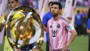 <p>MESSY MATCH: Inter Miami's Lionel Messi and goalkeeper Oscar Ustari stand next to the trophy prior to the Club World Cup opening game. Pic: AP Photo/Rebecca Blackwell.</p>
