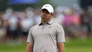 <p>Rory McIlroy reacts after missing a putt on the eighth hole during the third round of the U.S. Open. Pic: AP Photo/Carolyn Kaster</p>