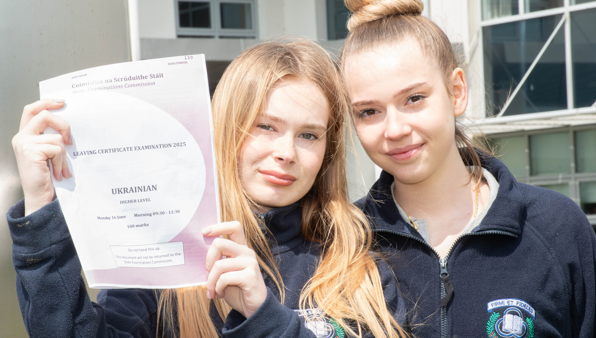 'For me, it was an emotional moment to see our language included officially. We sincerely thank everyone for making it happen,' said Mariia Bielik, left. She and Viktoriia Babachenko completed the higher level Leaving Certificate Ukrainian paper at their school, Pobalscoil na Tríonóide, Youghal, Co Cork. Picture: Howard Crowdy