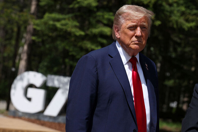 US President Donald Trump speaking to the media at the G7 summit in Kananaskis, Alberta, Canada. Picture date: Monday June 16, 2025. PA Photo. Photo credit should read: Suzanne Plunkett/PA Wire