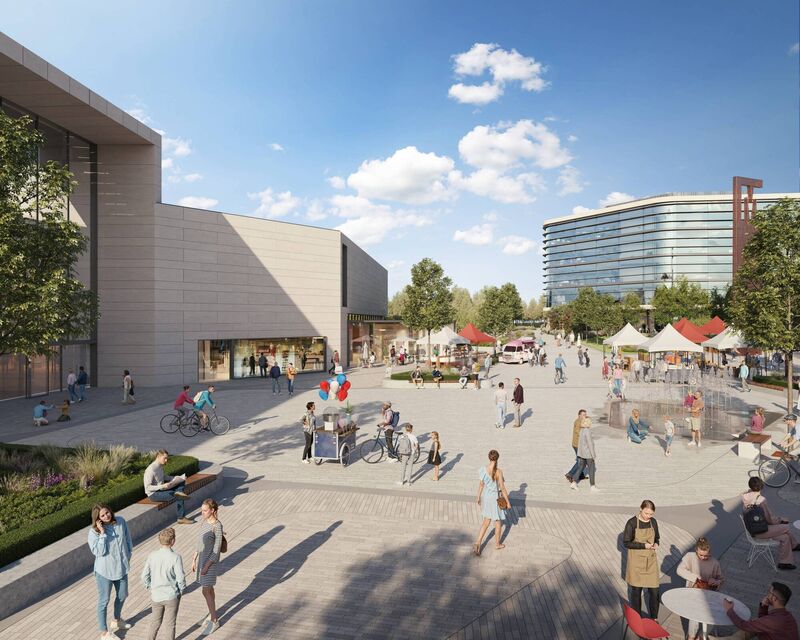 Mahon 2.0 with bigger box retail and civic plaza upgrades for meeting, weekly farmers market etc