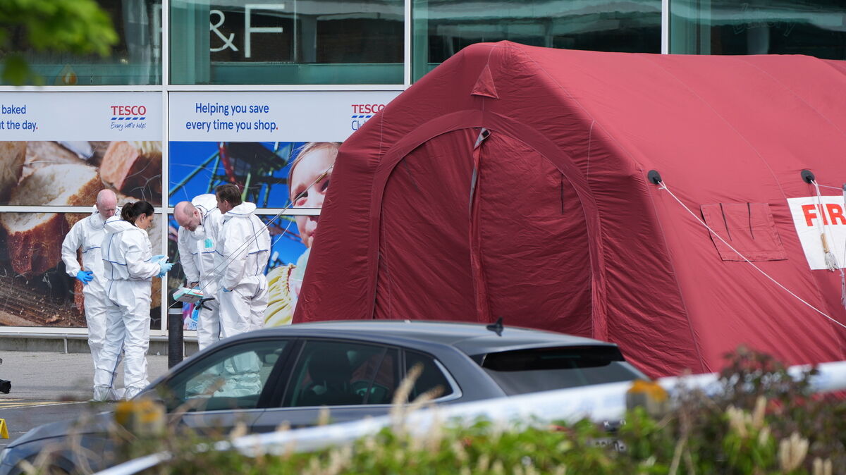 Forensic investigators at Fairgreen Shopping Centre, Carlow, following the shooting.