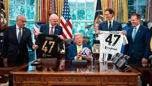 <p>FIT FOR OFFICE?: President Donald Trump poses for a photo with Carlos Cordeiro, former president of the United States Soccer Federation, left, FIFA president Gianni Infantino, and others in the Oval Office, Wednesday, June, 18, 2025, after meeting with the Juventus soccer club. Pic: Doug Mills/The New York Times via AP, Pool</p>