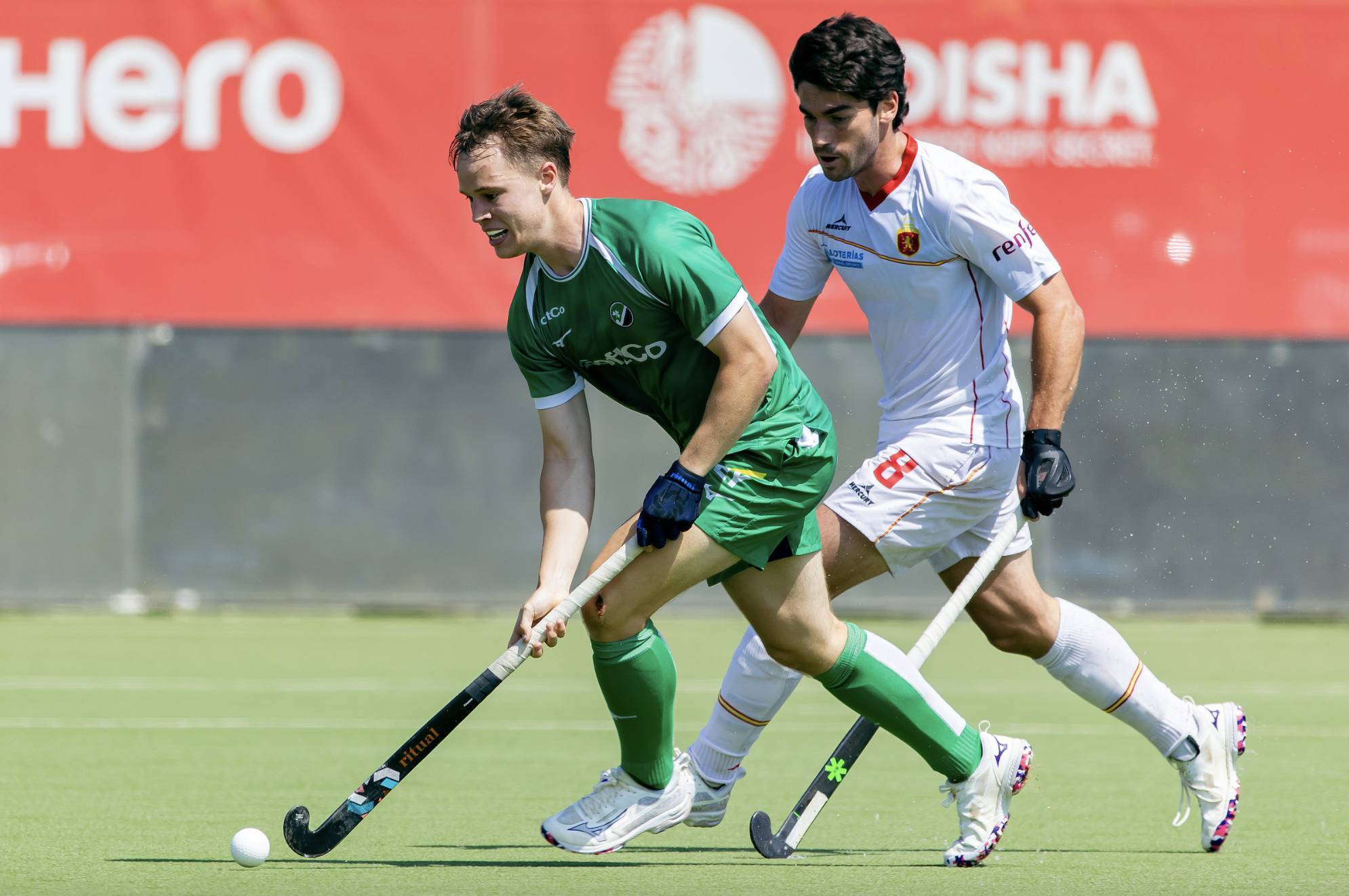 CLOSE CONTEST: Ireland’s Ben Ryder evades Marc Recasens. Pic: World Sport Pics
