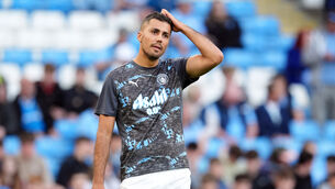<p>Rodri is making his comeback from a long-term knee injury. Pic: Martin Rickett/PA</p>