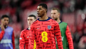 <p>England's Marcus Rashford warms up before the 2026 FIFA World Cup Qualifying, Group K match at Wembley.</p>