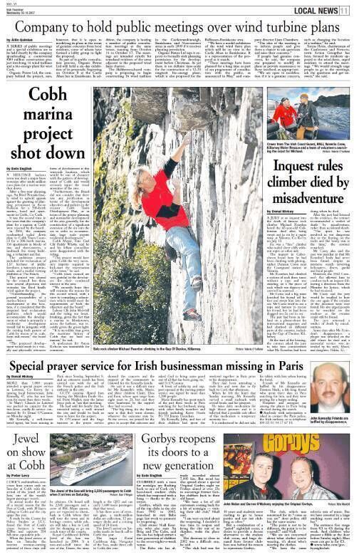 Irish Examiner. Wednesday, October 3 2007 Inquest rules that climber Michael Reardon died by misadventure