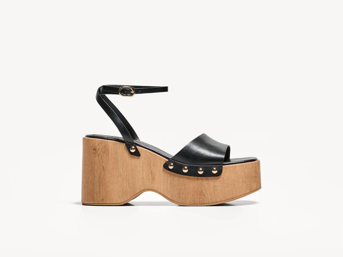 Wood Wedge Heeled Sandals, €45.99, Bershka