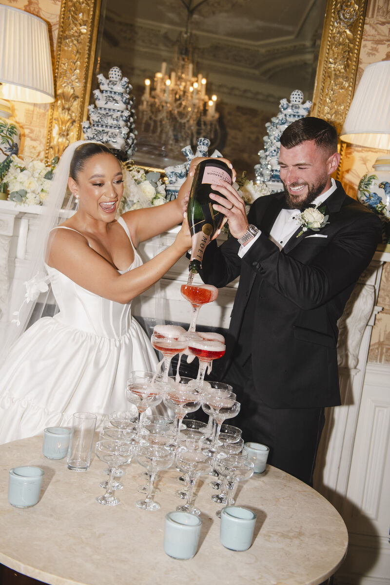 Kirsten Maher and Ger Butler with their champagne tower Kirsten Maher and Ger Butler with their champagne tower