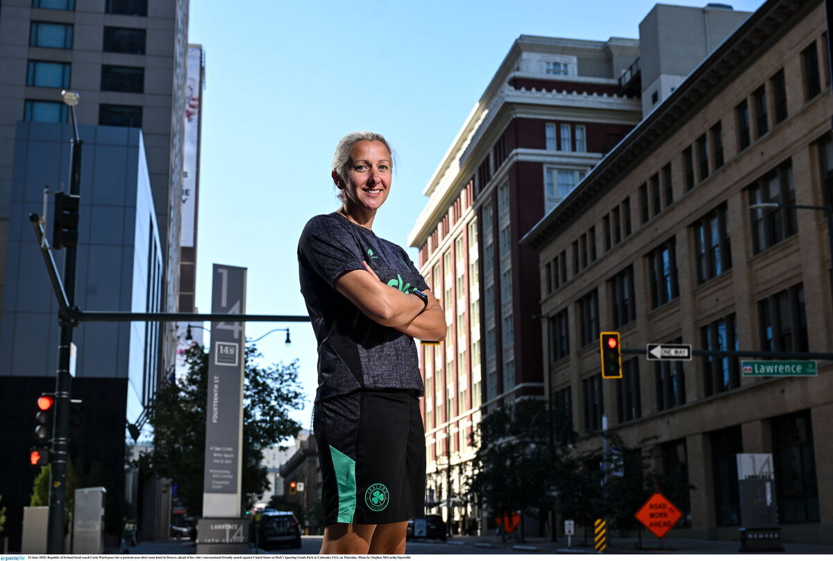 Republic of Ireland head coach Carla Ward poses for a portrait near their team hotel in Denver. Pic: Stephen McCarthy/Sportsfile.