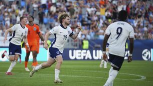 <p>England's Harvey Elliott, centre, celebrates the winner. Picture: Petr David Josek/AP</p>