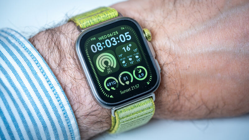 The Watch Fit 4 Pro feels great on the wrist, thanks to its premium materials, slim profile, and lightweight design. Picture: Noel Campion.