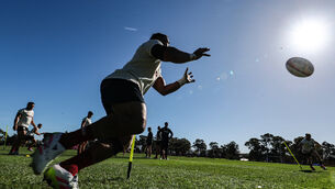<p class="contextmenu internal_Caption">IN THE SPOTLIGHT: Bundee Aki during Lions training in Perth yesterday. Pic: Billy <span class="contextmenu emphasis textWhite">Stickland/Inpho</span>
            </p>
