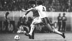 <p>CLASS ACTS: France's Dominique Rocheteau in action against Mark Lawrenson of the Republic of Ireland in the 1982 FIFA World Cup Qualifier at Parc de Princes, Paris, Picture: Ray McManus, Sportsfile.</p>