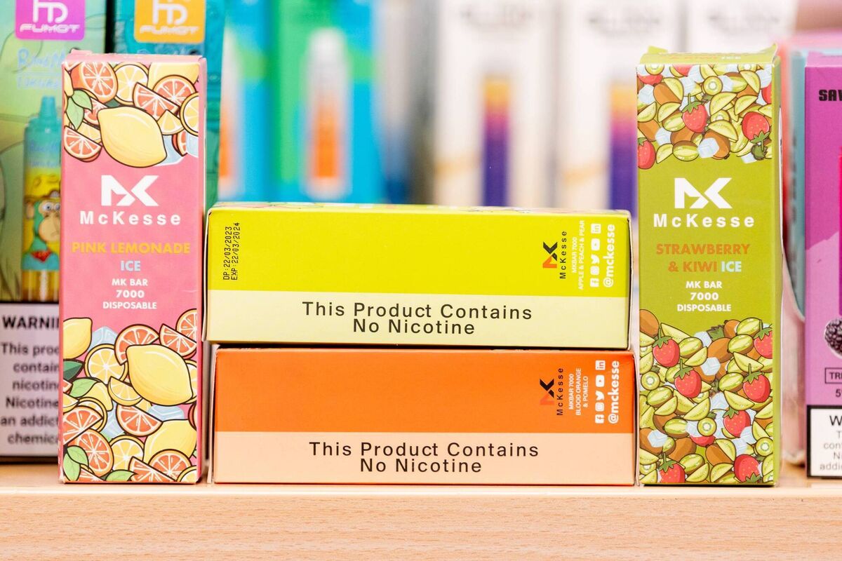 Some of the non-compliant vapes that were destroyed at the HSE offices in Naas, Co Kildare. Picture: Gareth Chaney Some of the non-compliant vapes that were destroyed at the HSE offices in Naas, Co Kildare. Picture: Gareth Chaney