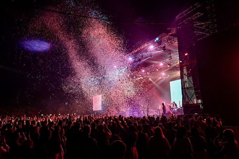 Confetti cannons explode across the stage as The Coronas ramped up the celebratory atmosphere at Live at the Marquee. Picture: Chani Anderson Confetti cannons explode across the stage as The Coronas ramped up the celebratory atmosphere at Live at the Marquee. Picture: Chani Anderson