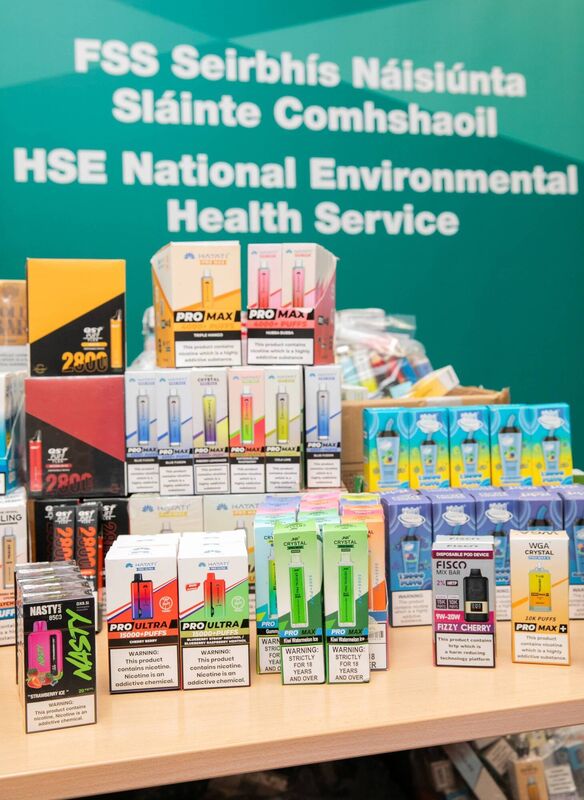 A display at the HSE offices in Naas, Co Kildare,  of non-compliant vapes that are to be destroyed. Picture: Gareth Chaney 