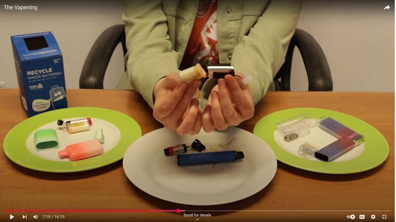 A scene from 'The Vapening', made by teenagers who are members of the Foróige CRIB project in Sligo, showing different types of vape. 