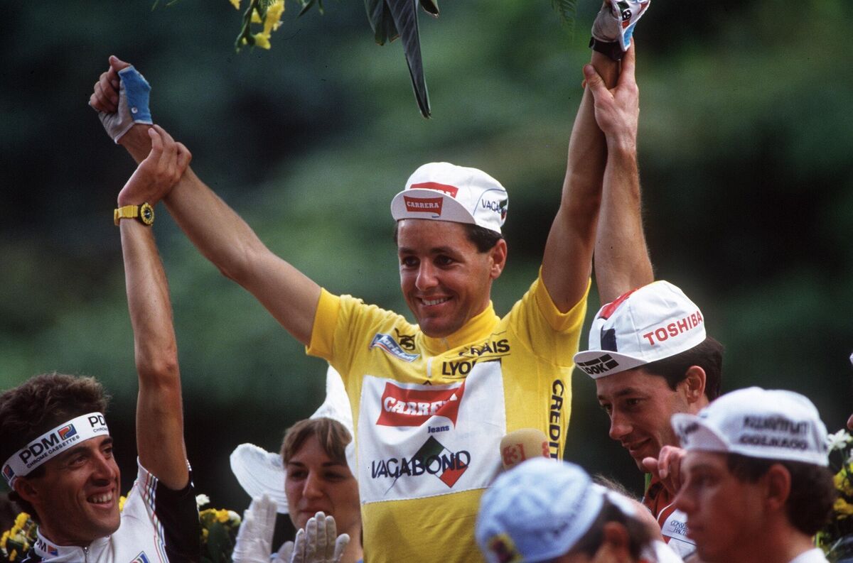 Ireland's Stephen Roche celebrates after winning the 1987 Tour de France. After this year's Tour, the event will no longer be free to air. File picture: Billy Stickland/Inpho