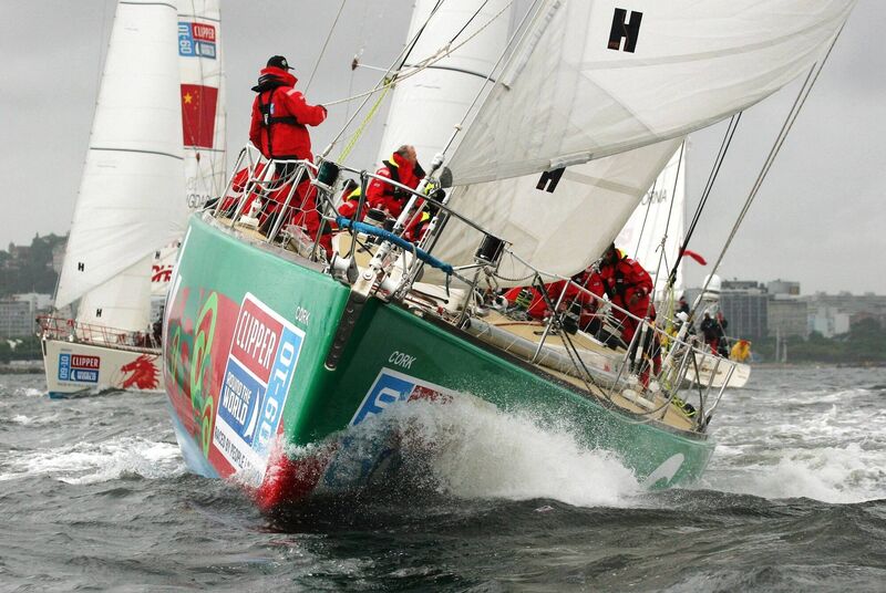 The Cork Clipper — with Jacqui Browne among the crew — leading the fleet out of port at the start of Race 3 from Rio to Cape Town in the 2010 Clipper Round the World Race. File picture: Clipper Ventures/PA