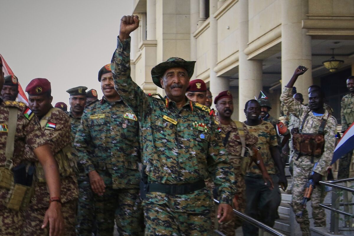 Sudanese armed forces chief General Abdel-Fattah Burhan, centre. The force has been accused of war crimes. Picture: AP
Sudanese armed forces chief General Abdel-Fattah Burhan, centre. The force has been accused of war crimes. Picture: AP