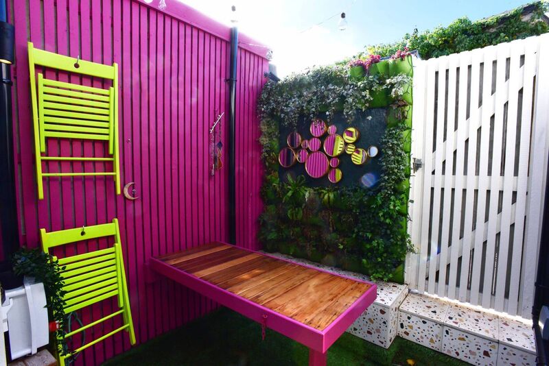 Jennifer Sheahan's garden furniture expands the available entertaining space in her tiny home. Picture: Moya Nolan Jennifer Sheahan's garden furniture expands the available entertaining space in her tiny home. Picture: Moya Nolan