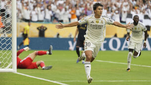 <p>Real Madrid's Gonzalo Garcia celebrates after scoring during the Club World Cup round of 16 soccer against Juventus in Miami Gardens, Florida. Pic: AP Photo/Rebecca Blackwell</p>