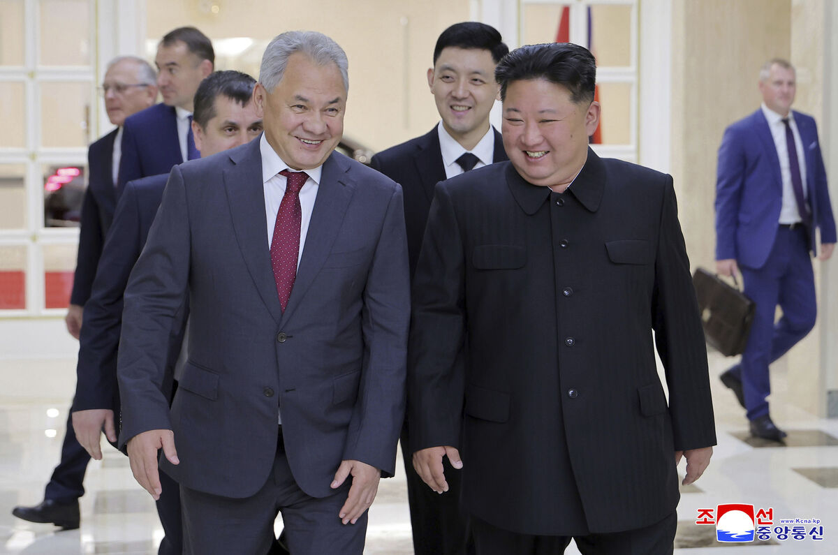 North Korean leader Kim Jong Un, front right, meets with Russian security council secretary Sergei Shoigu, left, in Pyongyang, North Korea. Picture: Korean Central News Agency/Korea News Service via AP North Korean leader Kim Jong Un, front right, meets with Russian security council secretary Sergei Shoigu, left, in Pyongyang, North Korea. Picture: Korean Central News Agency/Korea News Service via AP