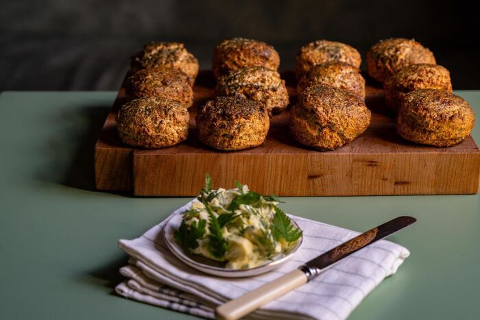 Seaweed scones with herb butter