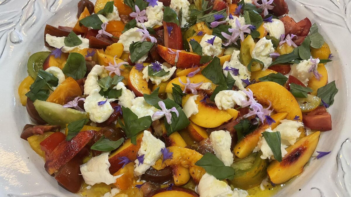 Salad of Heritage Tomatoes, Peaches and Mozzarella