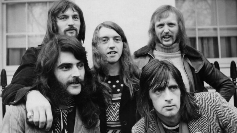  Horslips in 1974: From left to right, Jim Lockhart (behind), John Fean, Barry Devlin, frontman Charles O'Connor and Eamon Carr (behind). (Photo by Central Press/Hulton Archive/Getty Images)