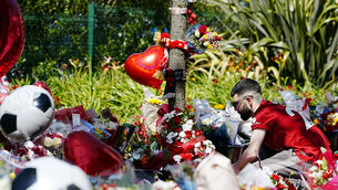 <p>Tributes at Anfield Stadium, home of Liverpool, in memory of Diogo Jota who has died at the age of 28. Picture Peter Byrne/PA Wire.</p>