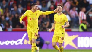 <p>EMOTIONAL TRIBUTE: Andy Robertson pays an emotional tribute to his team mate Diogo Jota following the death of his Liverpool team-mate aged 28.  Pic: Clive Rose/Getty Images</p>
