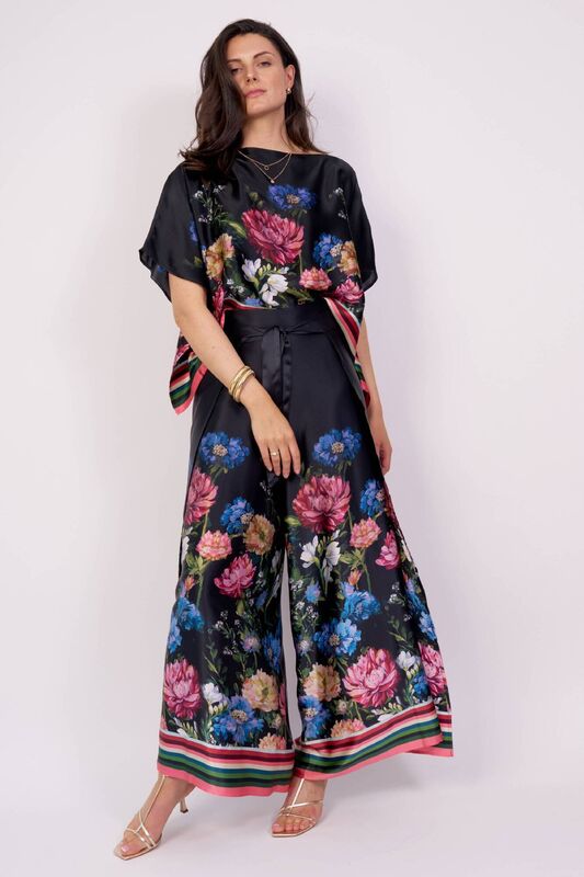 Palazzo Pants black silk €465 Silk top black €250 Irish Garden Collection by Caroline Duffy