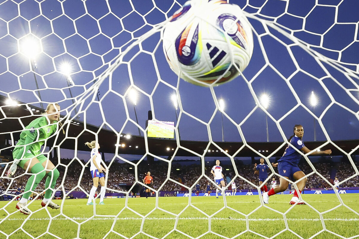 France's Marie-Antoinette Katoto, right, scores the 1:0 goal against England (Michael Buholzer/Keystone via AP) France's Marie-Antoinette Katoto, right, scores the 1:0 goal against England (Michael Buholzer/Keystone via AP)