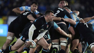 <p>England's Ben Spencer holds the ball during a rugby test match against Argentina in La Plata, Argentina, Saturday, July 5, 2025. (AP Photo/Gustavo Garello)</p>