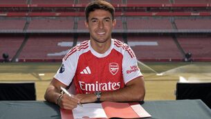 <p>Arsenal unveil new signing Martin Zubimendi at Emirates Stadium. Photo by Stuart MacFarlane/Arsenal FC via Getty Images</p>