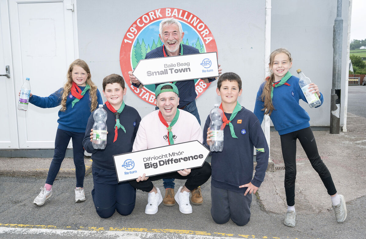 Aoife O’ Riordan, Ryan McDonnell, Luca Busst and Penny Sorenson from Ballinora Scouts Group, joined by TikTok sensations Tadhg and Derry Fleming, as they celebrate being awarded €2,000 from Re-turn. Aoife O’ Riordan, Ryan McDonnell, Luca Busst and Penny Sorenson from Ballinora Scouts Group, joined by TikTok sensations Tadhg and Derry Fleming, as they celebrate being awarded €2,000 from Re-turn.