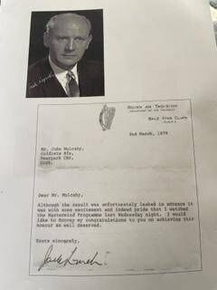 The letter to John Mulcahy from Jack Lynch.