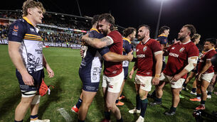 <p>Mack Hansen received a warm welcome from the hometown crowd when he stepped off the bench for the Lions against his old side the Brumbies on Wednesday. Pic: ©INPHO/Billy Stickland</p>