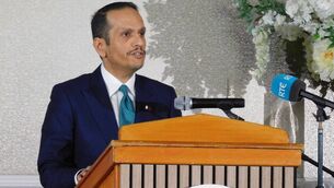 <p>His Excellency Sheikh Mohammed bin Abdulrahman bin Jassim Al Thani, prime minister and minister of foreign affairs of Qatar,  at the Great National Ballykisteen Hotel.</p>
