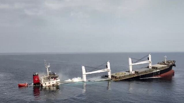 The Liberian-flagged bulk carrier Eternity C sank (Ansar Allah Media Office via AP)