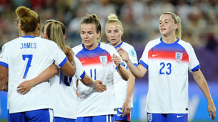 <p>Alessia Russo, right, scored in England’s win (Nick Potts/PA)</p>