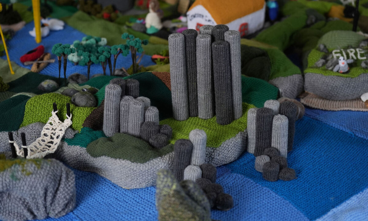 The Giant's Causeway in Co Antrim made from boxes of Smarties sweets, which features on a knitted map of Ireland. Picture:: Niall Carson/PA Wire