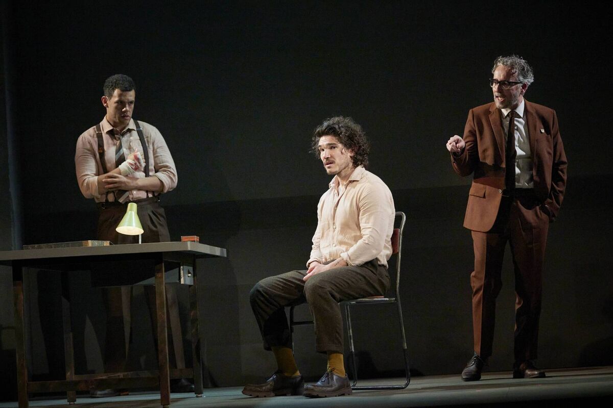 Julian Moore-Cook, Fra Fee and Aidan McArdle in The Pillowman. Picture: Ros Kavanagh Julian Moore-Cook, Fra Fee and Aidan McArdle in The Pillowman. Picture: Ros Kavanagh