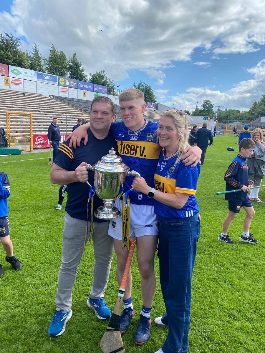 Tipperary forward Oisin O'Donoghue with his parents Seán and Catherine. 