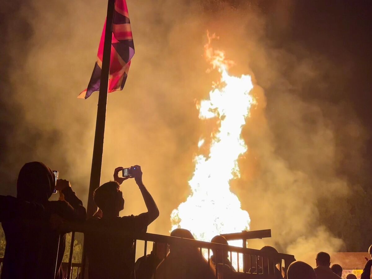 An Eleventh Night bonfire in Orangefield Park in east Belfast. Some of the largest structures stand more than 30 feet tall and are constructed from tens of thousands of wooden pallets, along with tyres, plastics, furniture, and household waste. These materials, when set alight, release a potent and dangerous cocktail of pollutants into the air.