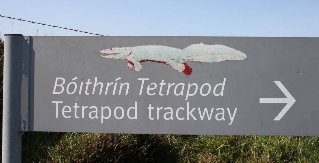 The sign for the Tetrapod Trackway on Valentia Island, County Kerry The sign for the Tetrapod Trackway on Valentia Island, County Kerry